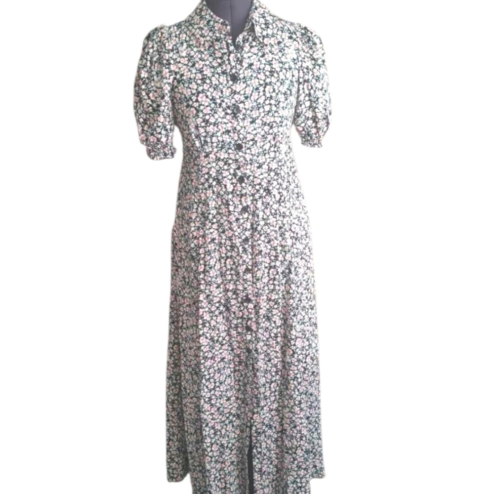 FREE PEOPLE Debbie-Jean Floral Viscose Shirtdress Short Slvs Button Front NWT SM - Picture 2 of 14